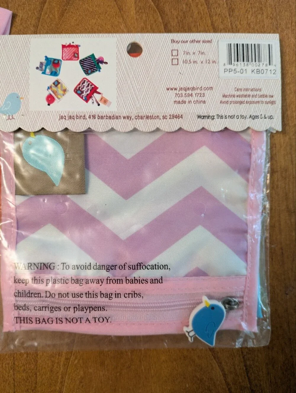 Jaq Jaq Bird Pink Chevron Feeding Bib with Pocket & 3 Perfect Mini Pouches